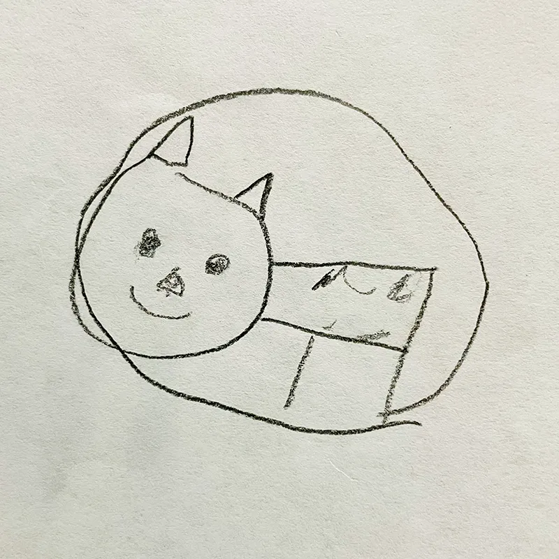 鉛筆で描いた猫の線画の原画