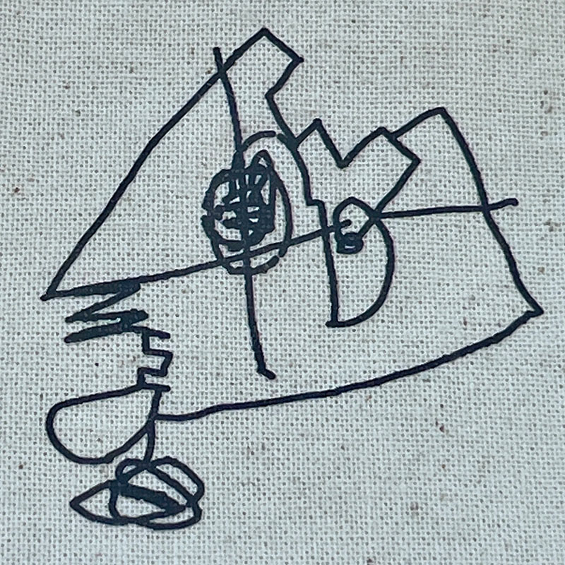 鉛筆で描かれた線画を布地へ熱転写した例